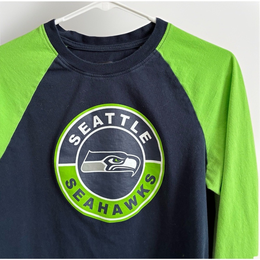 Seattle Seahawks Football NFL Team Apparel Long Sleeve Raglan Shirt Medium